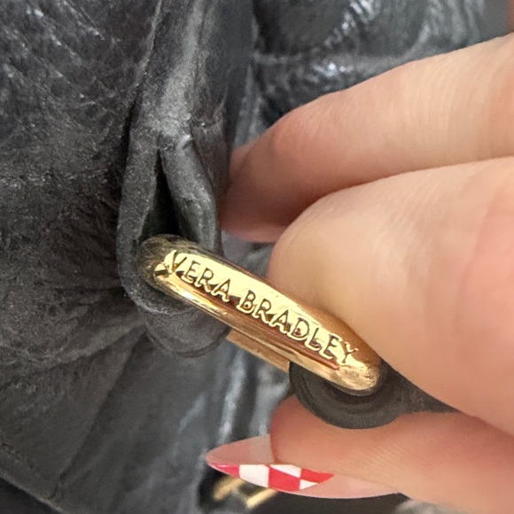 Vera Bradley Black Quilted Leather Satchel Floral Lining Shoulder Bag Classy - Picture 15 of 17